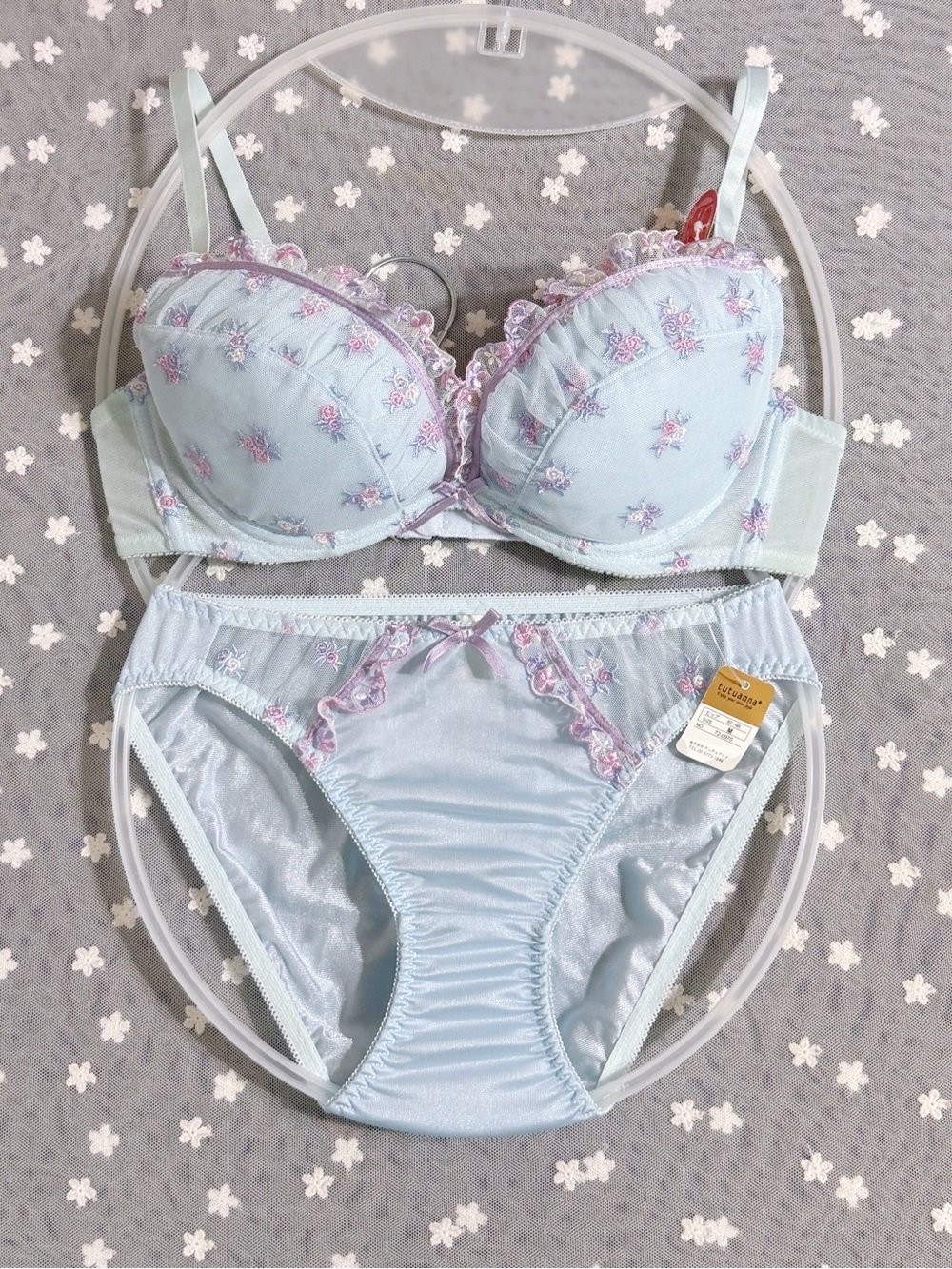 US-34B/JP-D75 Japanese Brand tutu anna Cute Ruffle Embroidery Bra Panty Set NWT
